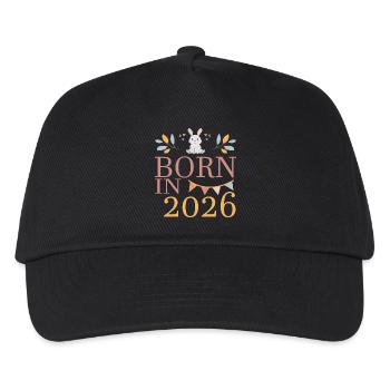 Baby Geboren in 2026 Born in 2026 Süßer Hase - Kinder Basecap - Schwarz - Vorne