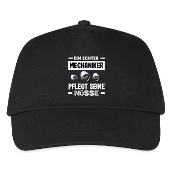 Ein Echter Mechaniker Pflegt Seine Nüsse Kfz Auto - Kinder Basecap - Schwarz - Vorne