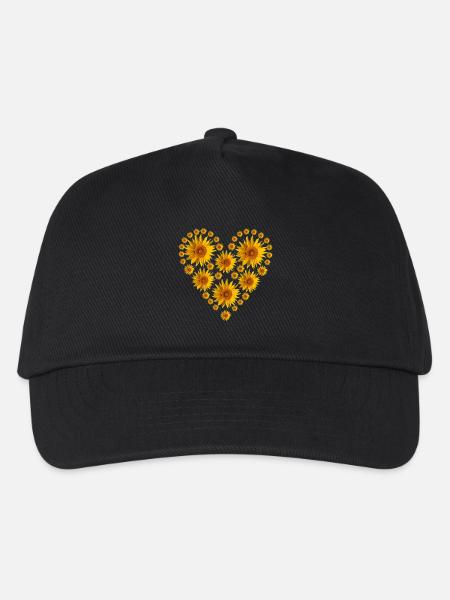 Sonnenblumen - Herz - Kinder Basecap - Schwarz