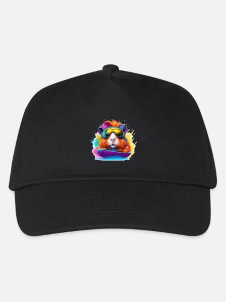 Cooles Meerschweinchen Snowboard Surfbrett - Kinder Basecap - Schwarz