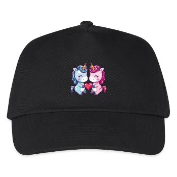 Einhorn Paar Liebe Valentinstag - Kinder Basecap - Schwarz - Vorne