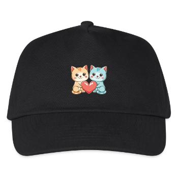 Katze Paar Liebe Valentinstag - Kinder Basecap - Schwarz - Vorne