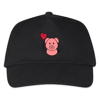 Schweinchen mit Herzballon - Kinder Basecap - Schwarz - Vorne