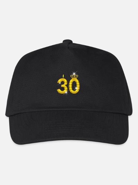 30 - Geburtstag - Krone - Kerze - Gold - Kinder Basecap - Schwarz