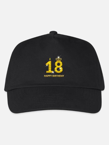 18 - Happy Birthday - Geburtstag - Zahl Gold - Kinder Basecap - Schwarz