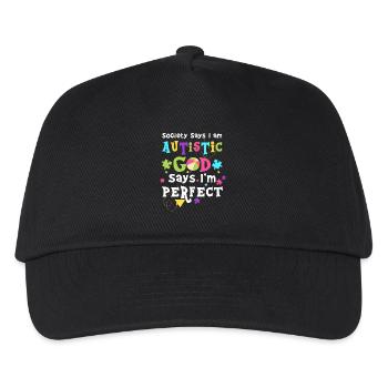 Society says i am Autistic god says i'm perfect - Kids’ Baseball Cap - black - Front