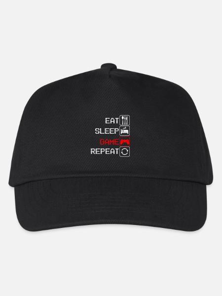 Eat Sleep Game Repeat - Gamer Videospiel Geschenk - Kinder Basecap - Schwarz