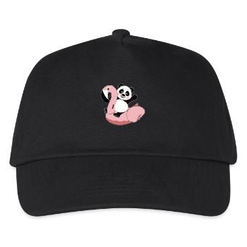 Panda on flamingo air mattress kawaii summer cool - Kids’ Baseball Cap - black - Front