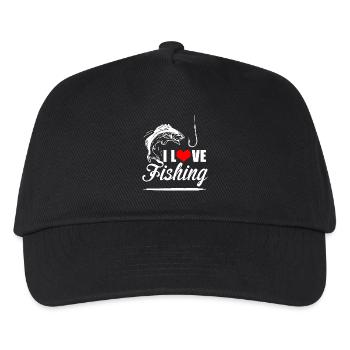 Design "Ich liebe Angeln" - Kinder Basecap - Schwarz - Vorne