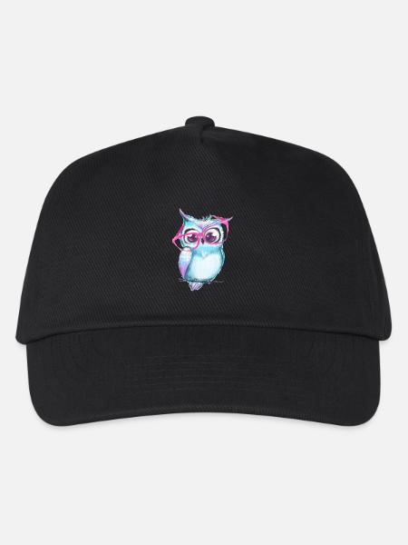 Süße Eule mit Brille - Kinder Basecap - Schwarz