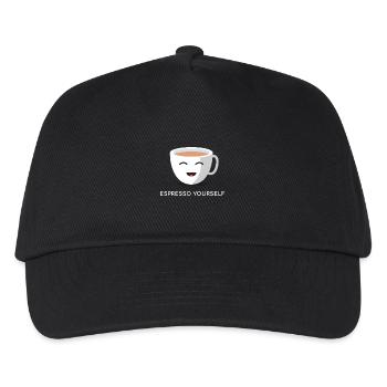 Kaffee Wortspiel - "Espresso Yourself" - Geschenk - Kinder Basecap - Schwarz - Vorne