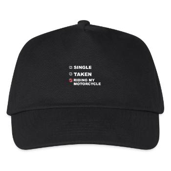 Single, Vergeben, Motorrad fahren! - Geschenk - Kinder Basecap - Schwarz - Vorne
