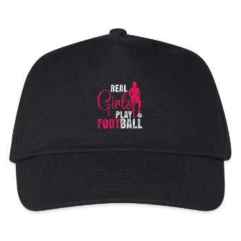 Echte Mädchen spielen Fußball Frauenfußball - Kinder Basecap - Schwarz - Vorne