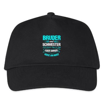 Bruder und Schwester Auge in Auge Herz an Herz - Kinder Basecap - Schwarz - Vorne
