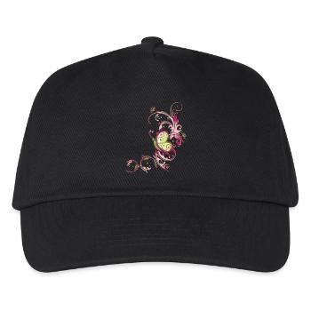 Florale Ranke mit Blumen und Schmetterling - Kinder Basecap - Schwarz - Vorne