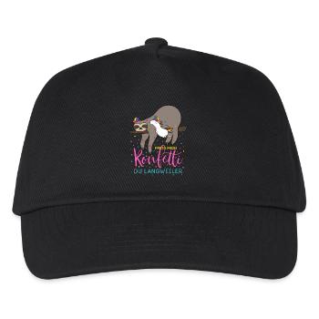 Fasching Fress mein Konfetti Einhorn Faultier - Kinder Basecap - Schwarz - Vorne
