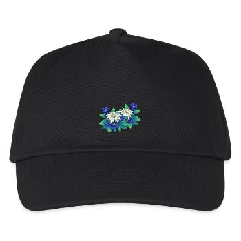 Berge Tirol Edelweiss Enzian Natur Flora Pflanzen - Kinder Basecap - Schwarz - Vorne