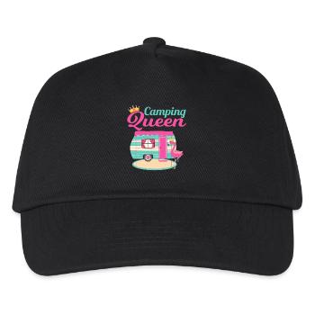 Camping Queen Camping Fan Flamingo und Krone - Kinder Basecap - Schwarz - Vorne