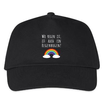 Spruch "Wo Regen ist, ist auch ein Regenbogen" - Kinder Basecap - Schwarz - Vorne