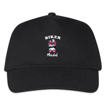Biker Mädel Lady Motorrad Bikerin - Kinder Basecap - Schwarz - Vorne