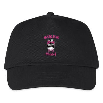 Biker Mädel Lady Motorrad Bikerin - Kinder Basecap - Schwarz - Vorne