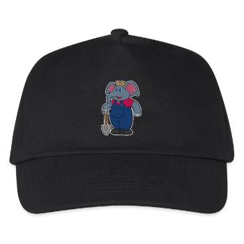 Elephant as farmer with shovel - Kids’ Baseball Cap - black - Front