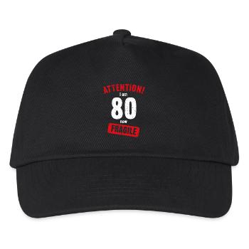 Achtung Ich bin jetzt 80 Fragile 80. Geburtstag - Kinder Basecap - Schwarz - Vorne