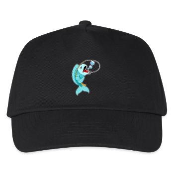 Fisch Angler Angelrute Angeln - Kinder Basecap - Schwarz - Vorne