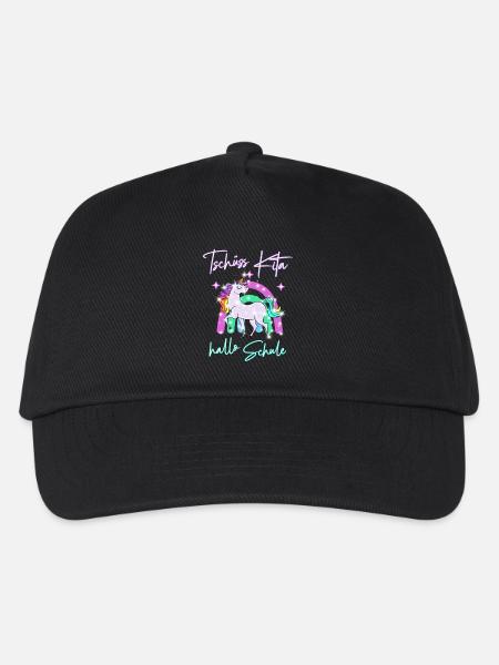Tschüss Kita! hallo Schule Regenbogen Einhorn - Kinder Basecap - Schwarz