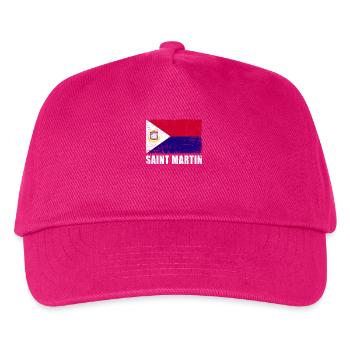 St. Martin Flagge Grunge St. Martin Fahne - Kinder Basecap - Fuchsia - Vorne