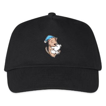 Katze mit Schlafmütze und Kissen - Kinder Basecap - Schwarz - Vorne