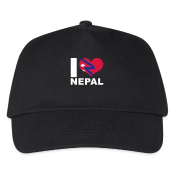 Ich liebe Nepal Herz Flagge Nepal - Kinder Basecap - Schwarz - Vorne
