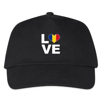 Ich liebe Rumänien Herz Flagge Rumänien - Kinder Basecap - Schwarz - Vorne