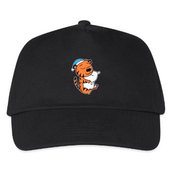 Tiger mit Kissen und Schlafmütze - Kinder Basecap - Schwarz - Vorne