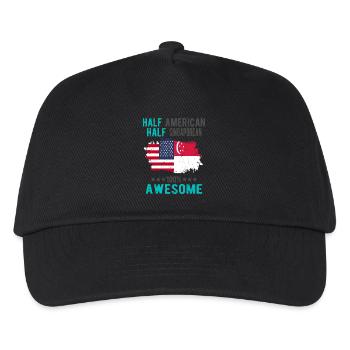 Halb Amerikaner Halb Singapurer - Kinder Basecap - Schwarz - Vorne