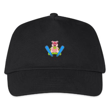Schwein Skispringer Ski - Kinder Basecap - Schwarz - Vorne