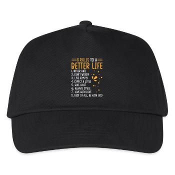 Life Motto 8 rules for a better life - Kids’ Baseball Cap - black - Front