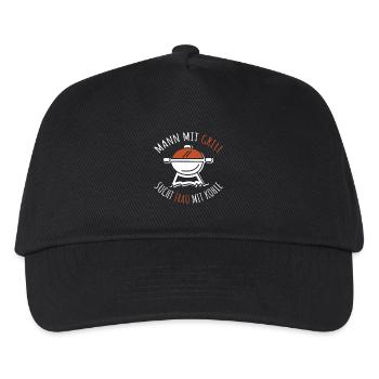 Mann Mit Grill Sucht Frau Mit Kohle BBQ Grillen - Kinder Basecap - Schwarz - Vorne
