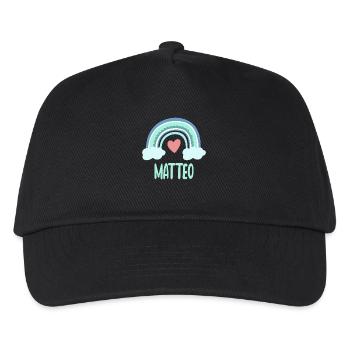 Matteo Name Regenbogen Baby - Kinder Basecap - Schwarz - Vorne