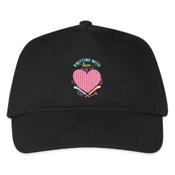 Knitting Love Heart – Stricken mit Liebe - Kinder Basecap - Schwarz - Vorne