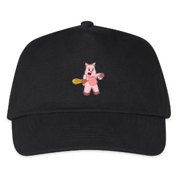 Schwein Baseball Baseballschläger - Kinder Basecap - Schwarz - Vorne