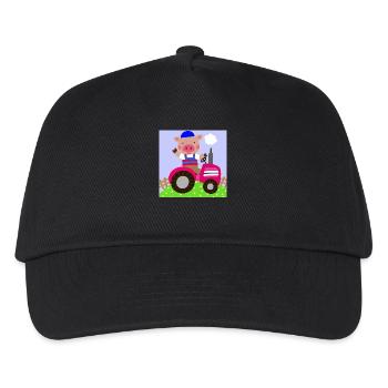 Cute pig riding on a tractor - Kids’ Baseball Cap - black - Front