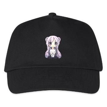 Anime Katzen Kawaii Teen Otaku Mädchen Mit Katze - Kinder Basecap - Schwarz - Vorne