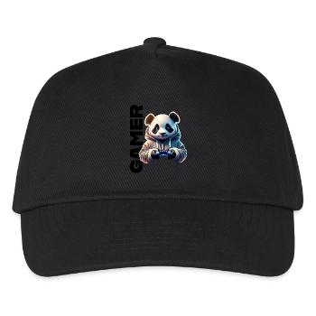 Gamer Schriftzug mit coolem Panda - Kinder Basecap - Schwarz - Vorne
