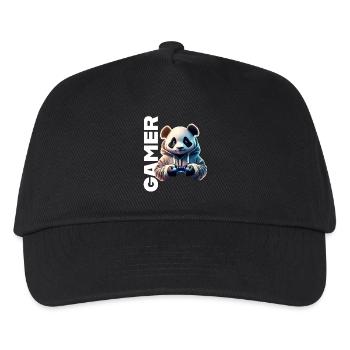 Gamer lettering with cool panda - Kids’ Baseball Cap - black - Front