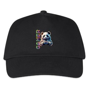 Gamer Schriftzug mit coolem Panda - Kinder Basecap - Schwarz - Vorne