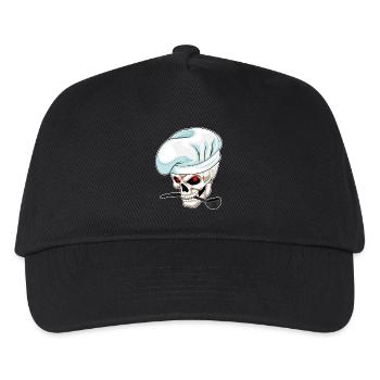 Totenkopf Koch Kochlöffel Kochen - Kinder Basecap - Schwarz - Vorne