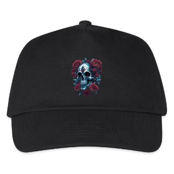 Totenkopf mit Rosen Blumen - Kinder Basecap - Schwarz - Vorne