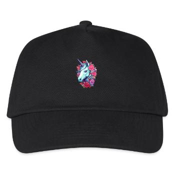 Einhorn Blumen-Ästhetik - Kinder Basecap - Schwarz - Vorne