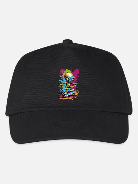 Alien auf Skateboard bunte Illustration - Kinder Basecap - Schwarz